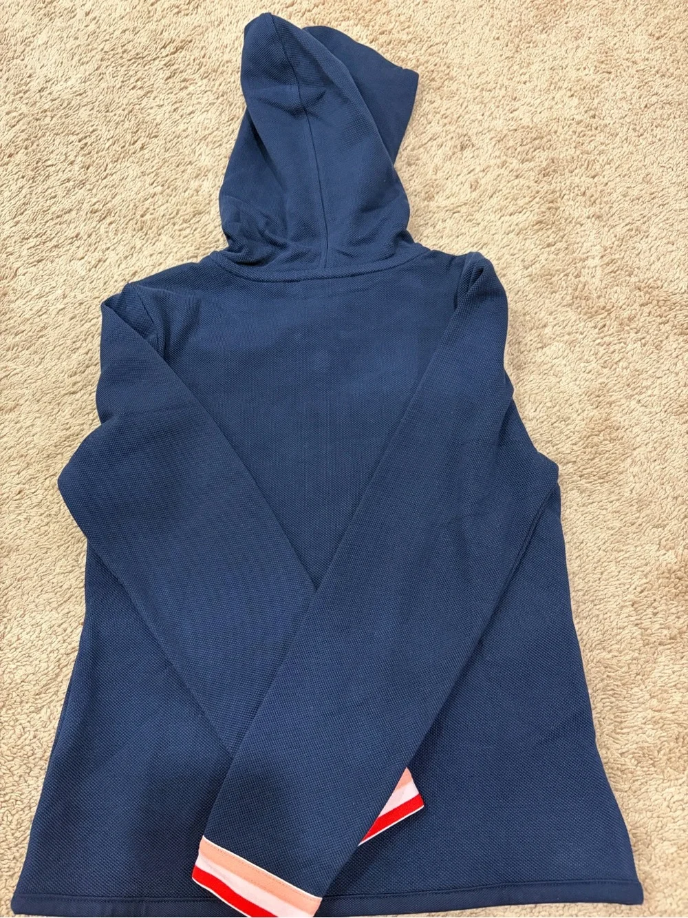 Lacoste Girls Navy Zip-Front Hooded Jacket with Red & White Trim